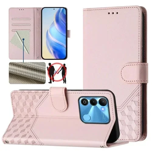 Funda de Cuero Rfid con Relieve en Panal para Tecno Spark Go 2022/Spark 8C (Rosa)