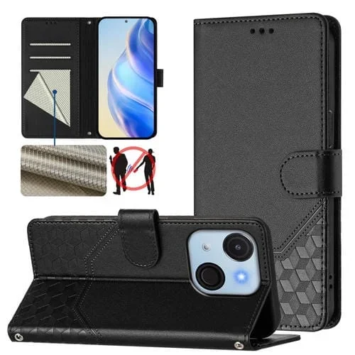 Funda de Cuero Rfid con Relieve en Panal para Teléfono Itel A50C (Negra)