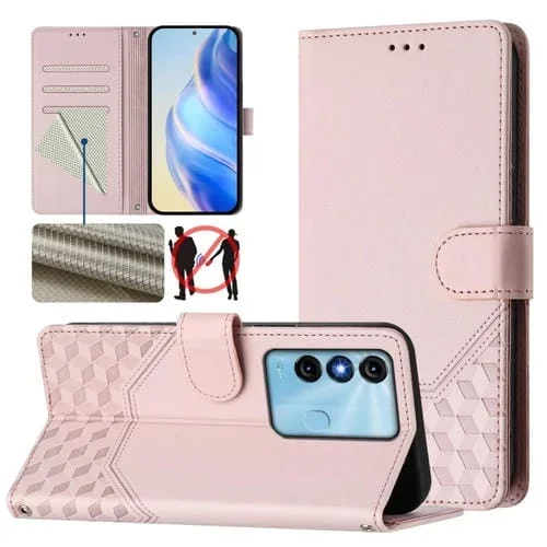 Funda de Cuero Rfid con Relieve en Panal para Teléfono Itel P38 (Rosa)