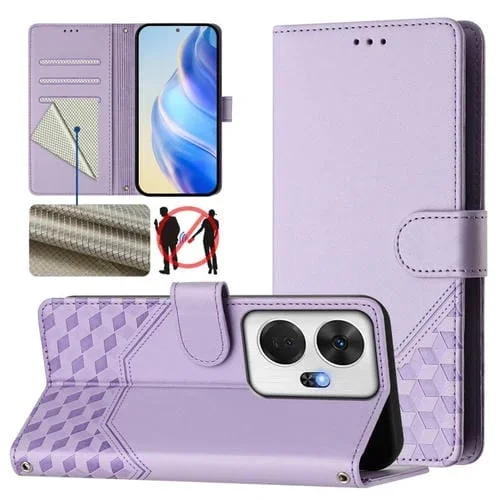 Funda de Cuero Rfid con Relieve en Panal para Teléfono Itel P55+ (Morado Claro)