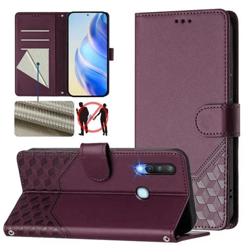 Funda de Cuero Rfid con Relieve En Panal para Vivo Y17/Y15/Y12/Y11 (Violeta)