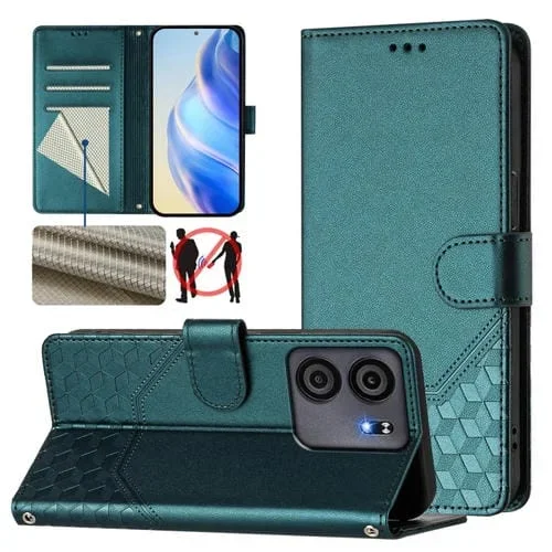 Funda de Cuero RFID con Relieve Panal para Blu View 5 (Verde Pavo Real)