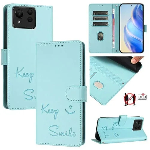 Funda de Cuero Rfid con Relieve Smile para Asus Zenfone 11 Ultra (Verde Menta)