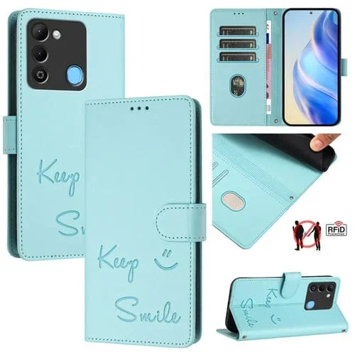 Funda de Cuero Rfid con Relieve Smile para Tecno Spark 9 (Verde Menta)