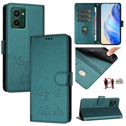 Funda de Cuero Rfid con Relieve Smile para Teléfono Hmd Pulse Pro (Verde Pavo Real)