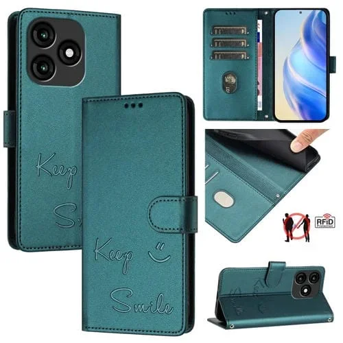 Funda de Cuero Rfid con Relieve Smile para Teléfono Itel A70 (Verde Pavo Real)