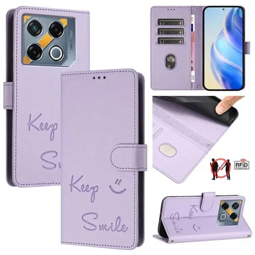 Funda de Cuero Rfid con Relieve Sonriente para Teléfono Infinix GT 20 Pro X6871 (Morado Claro)