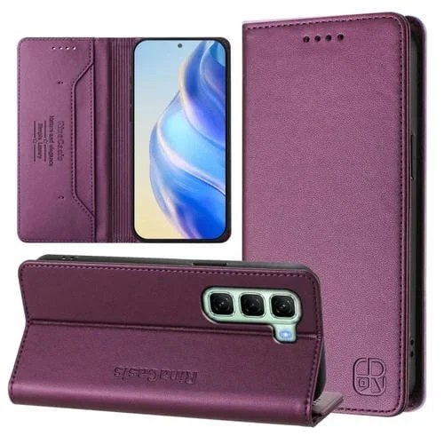 Funda de Cuero Rfid con Succión Magnética y Doble Pliegue para Infinix Hot 50 5G Rc01 (Violeta)