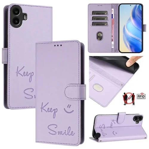 Funda de Cuero Rfid For Nothing cmf Phone 1 con Relieve Smile Embossing (Morado Claro)