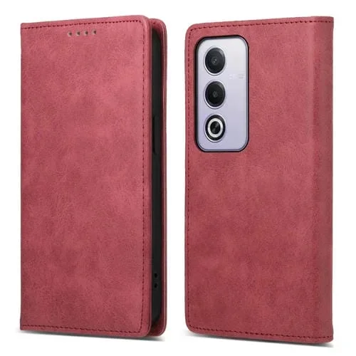 Funda de Cuero Rfid Magnética de Color Sólido para Teléfono Oppo A3 Pro 5G Business (Rojo)