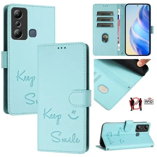 Funda de Cuero Rfid para Infinix Hot 20I X665E con Relieve Sonriente (Verde Menta)