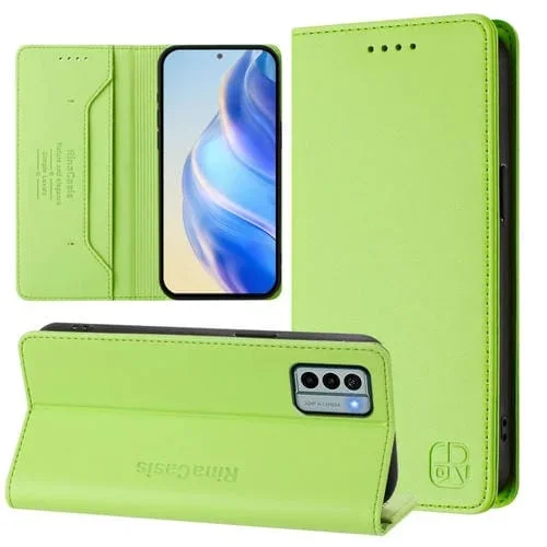 Funda de Cuero Rfid para Nokia G22 Rc01 con Doble Pliegue y Succión Magnética (Verde)