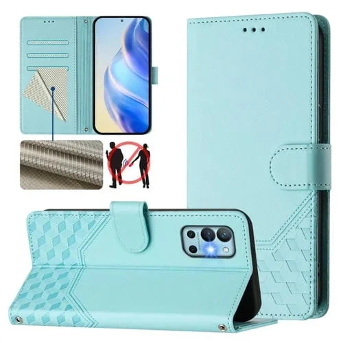 Funda de Cuero Rfid para OnePlus 9R con Relieve en Panal (Verde Menta)