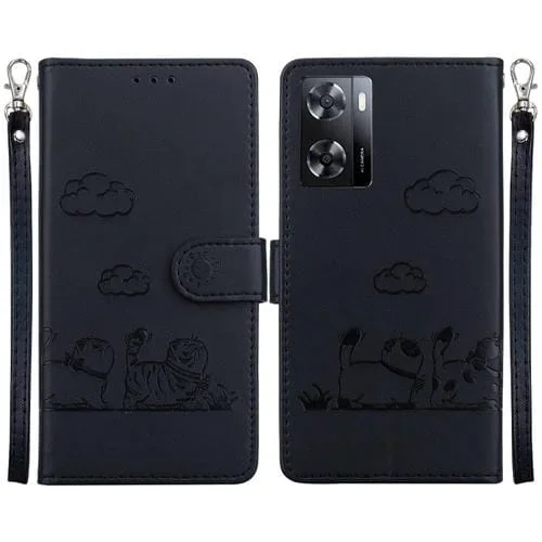Funda de Cuero Rfid para OnePlus Nord N20 Se 4G con Diseño de Gatos (Negra)