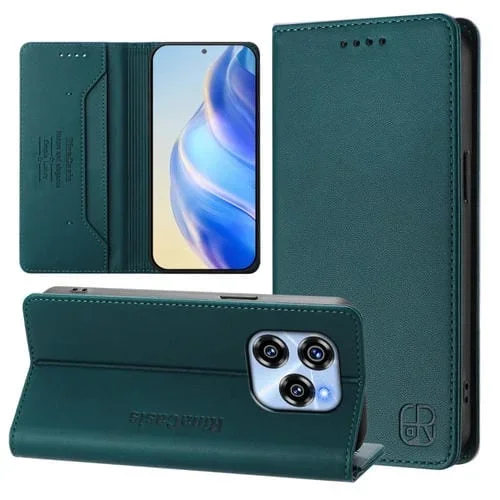 Funda de Cuero Rfid para Oukitel C50 Rc01 con Doble Pliegue y Succión Magnética (Verde Oscuro)