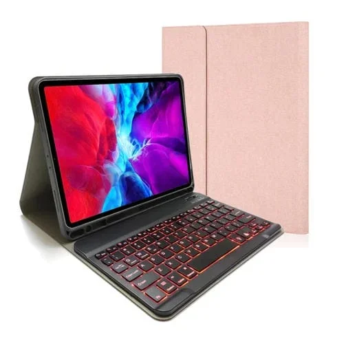 Funda de Cuero Rk11D con Teclado Bluetooth Magnético Desmontable para iPad Pro 11 (2020/2018) con Soporte y Ranura para Bolígrafo (Oro Rosa)