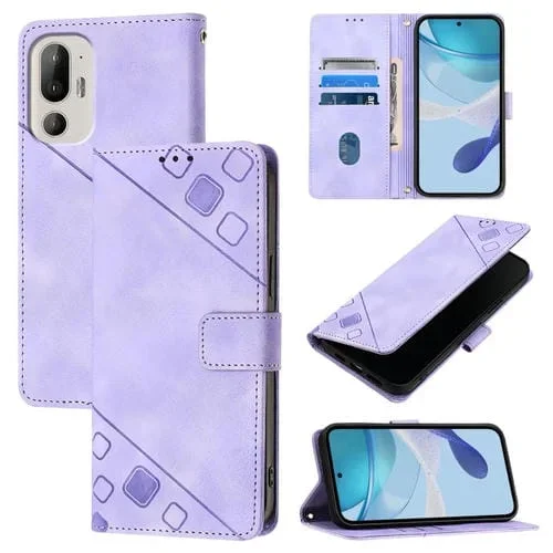 Funda de Cuero Skin Feel para HTC U24 Pro en Relieve (Púrpura Claro)