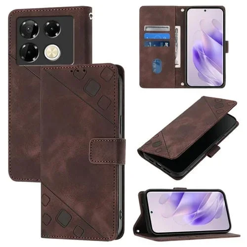 Funda de Cuero Skin Feel para Infinix Note 40 Pro 4G en Relieve (Marrón)