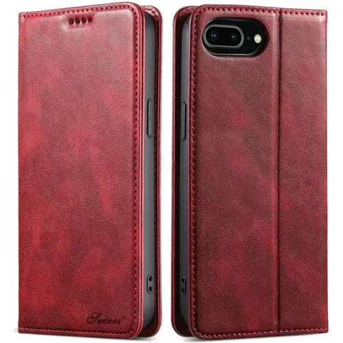 Funda de Cuero Suteni J02 para iPhone 7 Plus/8 Plus con Billetera de Cera de Aceite (Rojo)