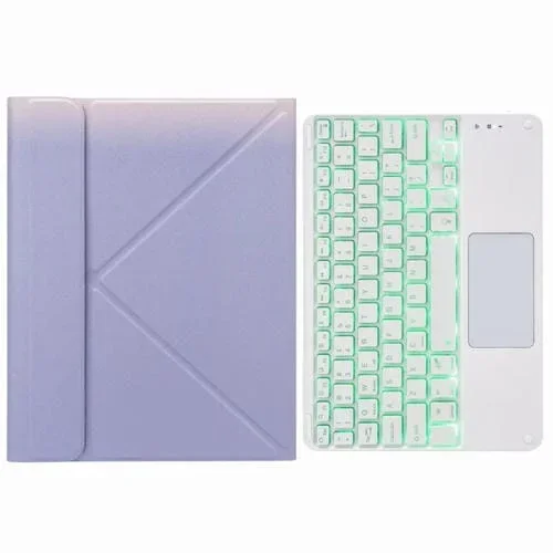 Funda de Cuero Teclado Bluetooth H-097Cs para iPad 9.7 2018 y 2017 con Soporte Tres Veces (Púrpura)