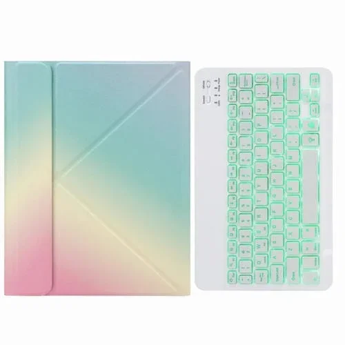 Funda de Cuero Teclado Bluetooth H-109S Retroiluminación Monocromática Soporte iPad Pro 11 (2021) (Arco Iris)