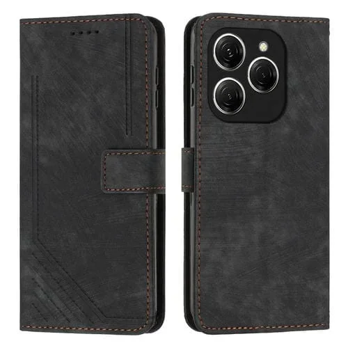 Funda de Cuero Tecno Spark 20 Pro 5G con Diseño de Rayas y Tacto Suave (Negra)