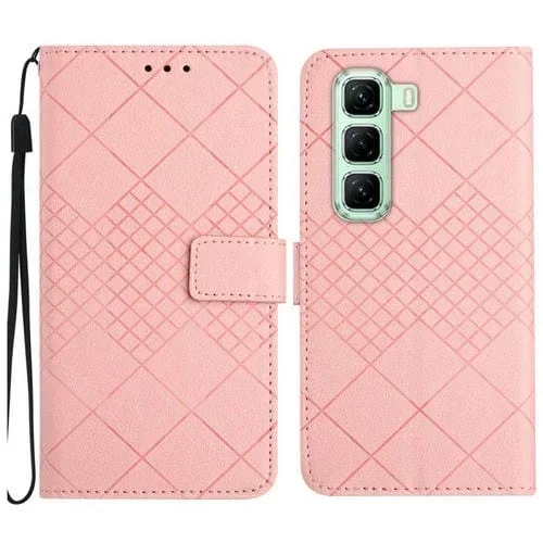 Funda de Cuero Textura Cuadrícula Rómbica para Infinix Hot 50 5G (Rosa)