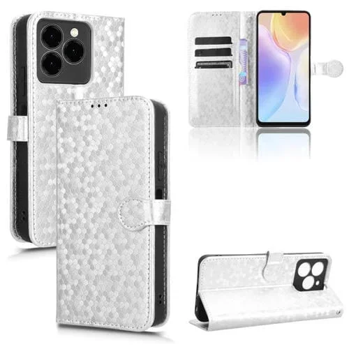 Funda de Cuero Textura Panal para Ulefone Note 20 Pro (Plateada)