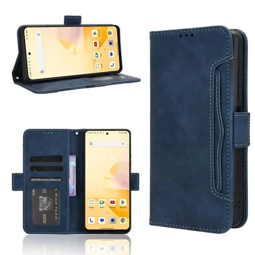 Funda de Cuero Textura Piel de Becerro con Ranuras para Tarjetas para BlackView Shark 8/Oscal Tiger 12 (Azul)