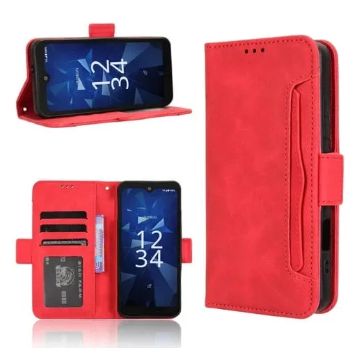Funda de Cuero Textura Piel de Becerro para Kyocera Digno Sx4 con Ranuras para Tarjetas (Rojo)