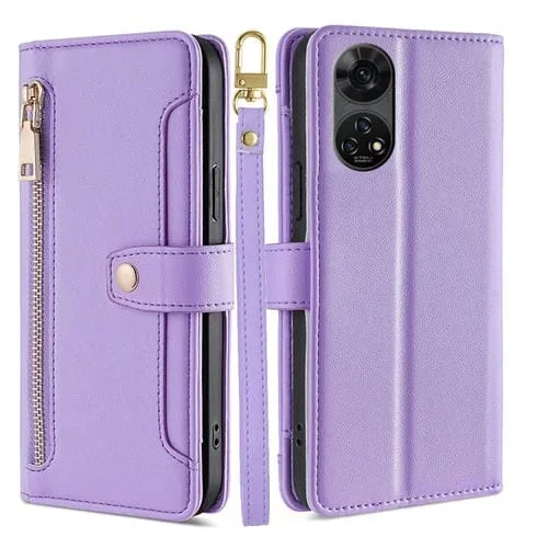 Funda de Cuero Tipo Billetera con Cremallera para ZTE Anshin Family (Morado)