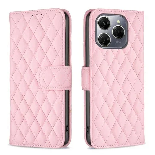 Funda de Cuero Tipo Billetera para Tecno Spark 20 Pro 5G con Tapa y Diseño de Celosía (Rosa)