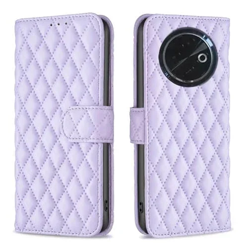 Funda de Cuero Tipo Billetera para Tecno Spark 30C con Tapa y Diseño Celosía (Morado)