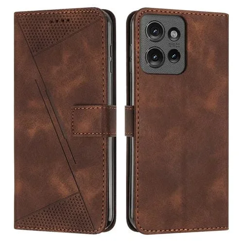 Funda de Cuero Triangular para Motorola Edge 50 Dream con Cordón (Marrón)