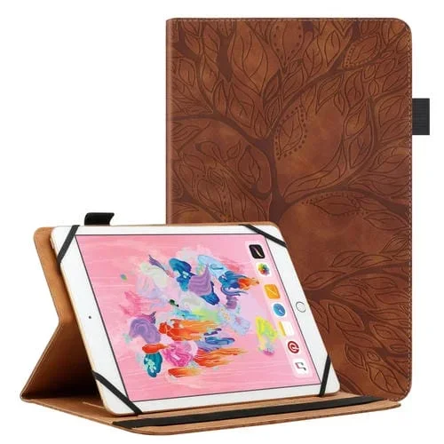 Funda de Cuero Universal para Tablet 8 Pulgadas con Diseño Árbol de la Vida (Marrón)