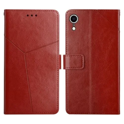 Funda de Cuero Y Costura para iPhone Xr Flip Horizontal con Soporte y Ranuras para Tarjetas (Brown)