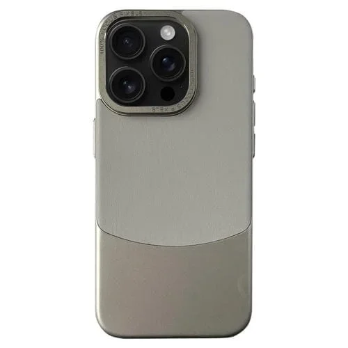 Funda de Cuero y Policarbonato para iPhone 16 Pro con Textura Napa (Gris)