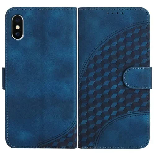 Funda de Cuero Yx0060 para iPhone Xs y X con Relieve Cabeza de Elefante y Cordón (Azul Real)