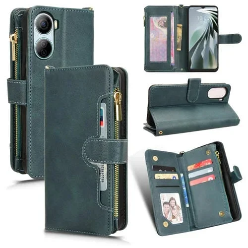 Funda de Cuero ZTE Libero 5G Ⅳ con Cremallera y Textura Litchi (Verde)