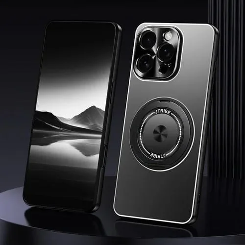 Funda de Metal Esmerilado con Soporte Giratorio para iPhone 16 Pro Max (Negro)