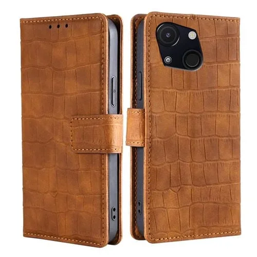 Funda de Piel con Cierre Magnético para Teléfono Itel A50C 4G (Marrón) Diseño Cocodrilo
