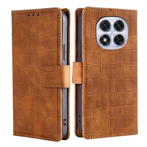 Funda de Piel con Cierre Magnético y Diseño de Cocodrilo para Redmi Note 14 Pro 5G (Marrón)