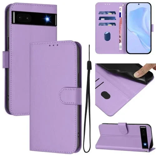 Funda de Piel con Cordón para Google Pixel 6A (Morado Lavanda) Diseño Liso y Tacto Agradable