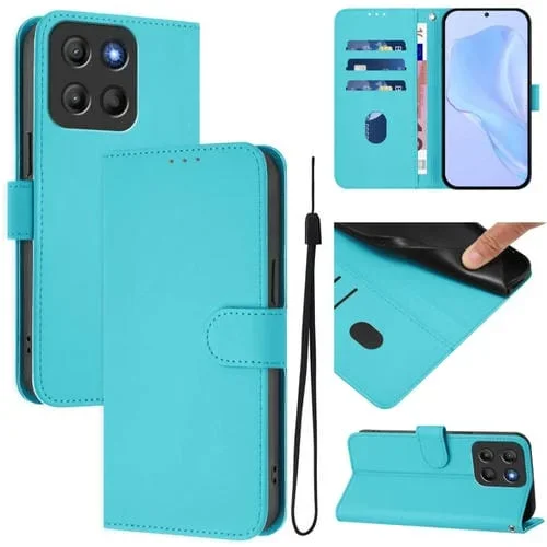 Funda de Piel con Cordón para Motorola Moto G15 con Tacto de Piel (Azul Lago)