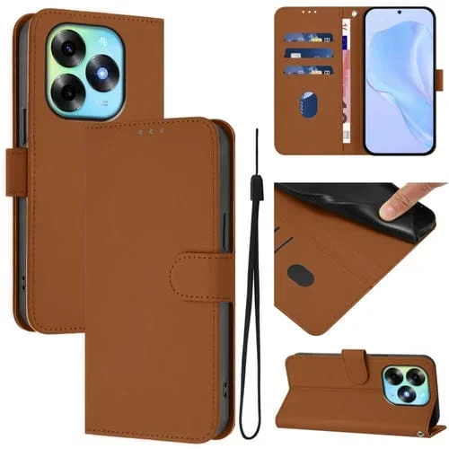 Funda de Piel con Cordón para Teléfono Itel S23+ con Acabado Liso (Marrón)