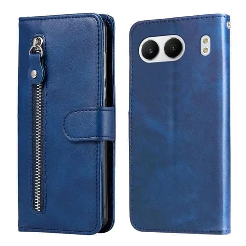 Funda de Piel con Cremallera y Textura de Becerro para OnePlus Nord 4 (Azul)