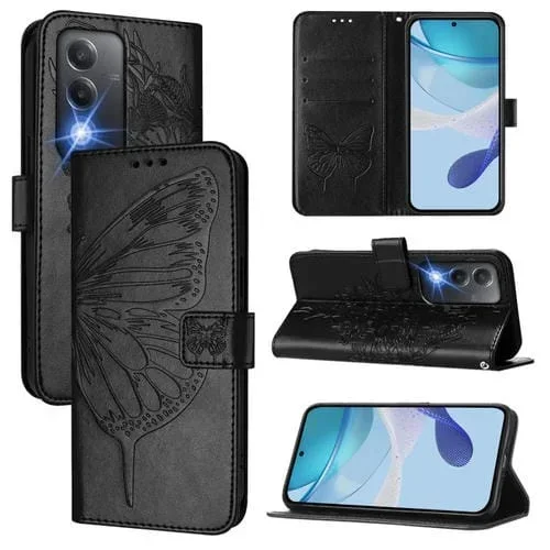 Funda de Piel con Diseño de Mariposa En Relieve para Oppo A80 5G (Ue) (Negra)