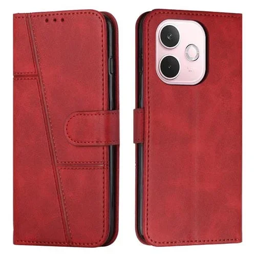 Funda de Piel con Hebilla y Textura de Becerro con Costuras Globales para Oppo A5 Pro 5G (Roja)