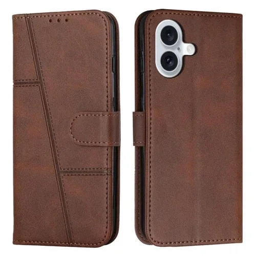 Funda de piel con hebilla y textura de becerro para iPhone 17 (marrón)