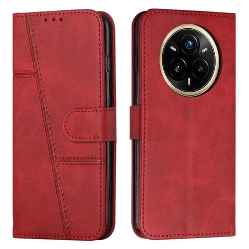 Funda de Piel con Hebilla y Textura de Becerro para Realme 14 Pro (Roja)